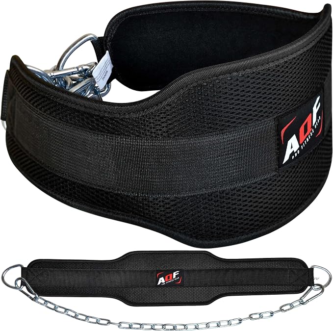 AQF Dip Belt with 36" Steel Chain - Neoprene Padded Back Support Belt | Secure Carabiners for Weighted Pull ups, Dips, Gym, Powerlifting, Bodybuilding, Squat & Fitness