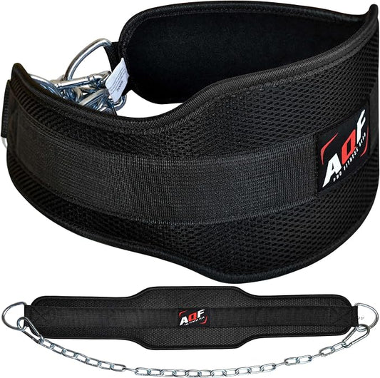 AQF Dip Belt with 36" Steel Chain - Neoprene Padded Back Support Belt | Secure Carabiners for Weighted Pull ups, Dips, Gym, Powerlifting, Bodybuilding, Squat & Fitness