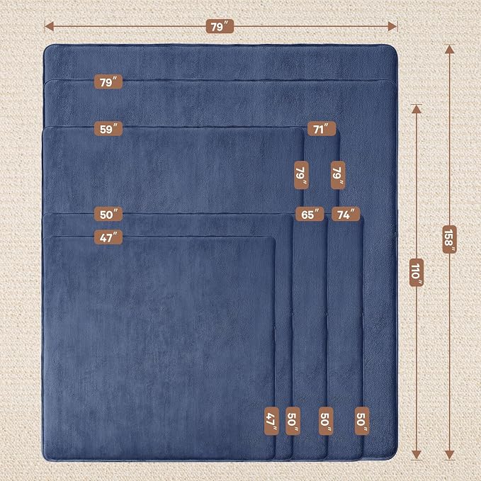 Baby Play Mat for Floor,Ultra Thick Elastic Foam 79"x110" Playmat Tummy Time Muscle Crawling Exercise Activity Cushion Gym Mat Nursery Playroom Area Kids Rug for Babies, Toddlers,Infants,Navy Blue