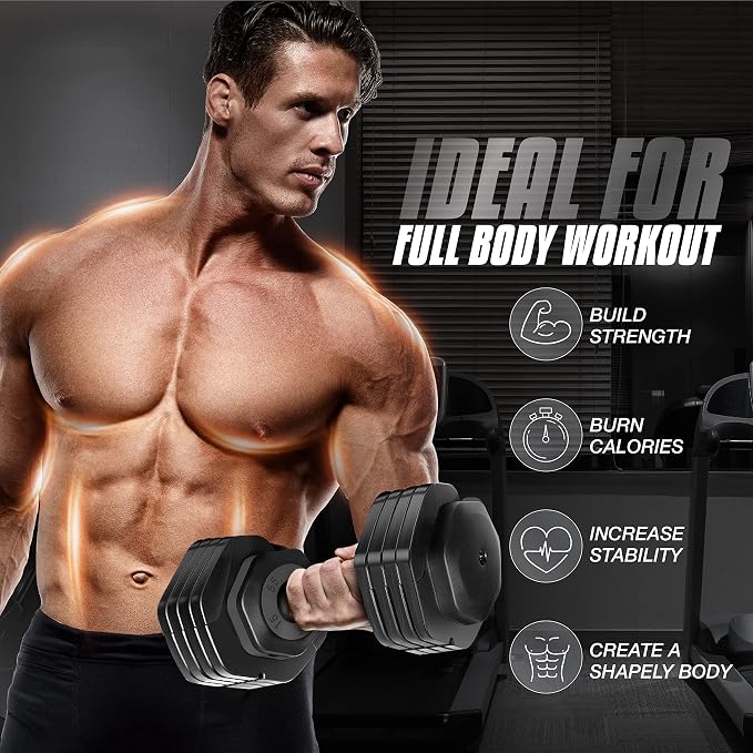 Yes4All 25/55LB Single/Pair Adjustable Dumbbells Weights, 5 in 1 Free Weights Dumbbell with One Second Dial Handle for Different Workout Levels