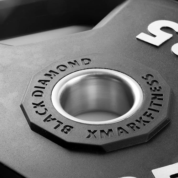 XMARK Black Diamond Olympic Weight Plates 2-Inch, Rubber Barbell Plates with Tri-Grip Handles for Home Gym Strength Training