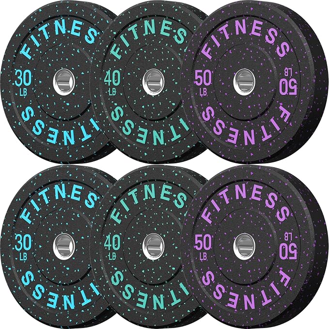 HANDBODE 2-Inch High-Bounce Bumper Plates, Olympic Weight Set, 10-650 lb | Barbell Weight Plates Set for Home Gym, Colored Weights Rubber Strength Training Plate for Weight Lifting