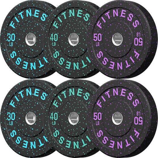 HANDBODE 2-Inch High-Bounce Bumper Plates, Olympic Weight Set, 10-650 lb | Barbell Weight Plates Set for Home Gym, Colored Weights Rubber Strength Training Plate for Weight Lifting