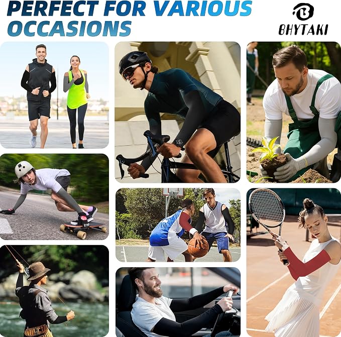 BHYTAKI UV Sun Protection Arm Sleeves, UPF 50 Sports Cooling Arm Compression Sleeves for Men Women Teenager