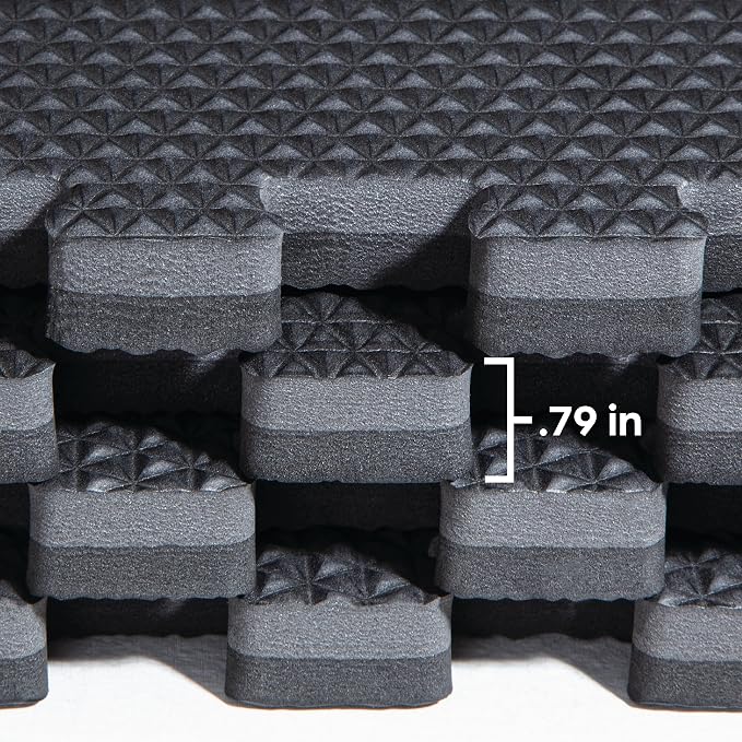 Reversible Gym Exercise Mats 3/4" Thick EVA Interlocking Foam Tiles, Perfect Gym Flooring for Home Gym, 16 Tiles & 32 Trim Pieces, 64 Sq. Ft. Reversible, Gray/Black
