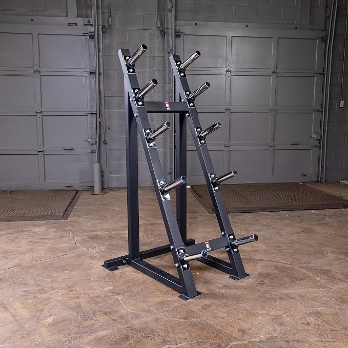 Body-Solid (GWT76) High Capacity Olympic Plate Rack - Modular Bumper & Traditional Weight Storage, Durable Steel Weight Horns, Space-Saving Wall Rest Design