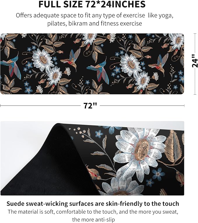 nuveti Printed Travel Yoga Mat 1/16 Inch Thick Non Slip Fitness Workout Mat | with Carrying Bag, Foldable Lightweight Suede & Natural Rubber Yoga Mat for Yoga Pilates and Fitness 72" L x 24" W x 1.5mm