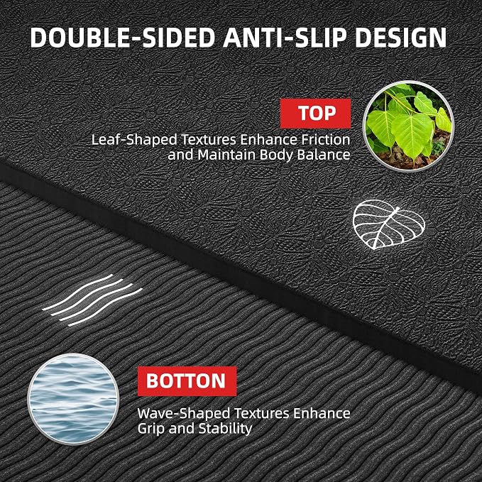 Extra Large Yoga Mat – 72"x48" or 78"x57", 1/4"–1/2" Thick Mat for Women & Men, TPE Non-Slip Pilates Mat for Home Gym, Yoga, Stretching, Meditation