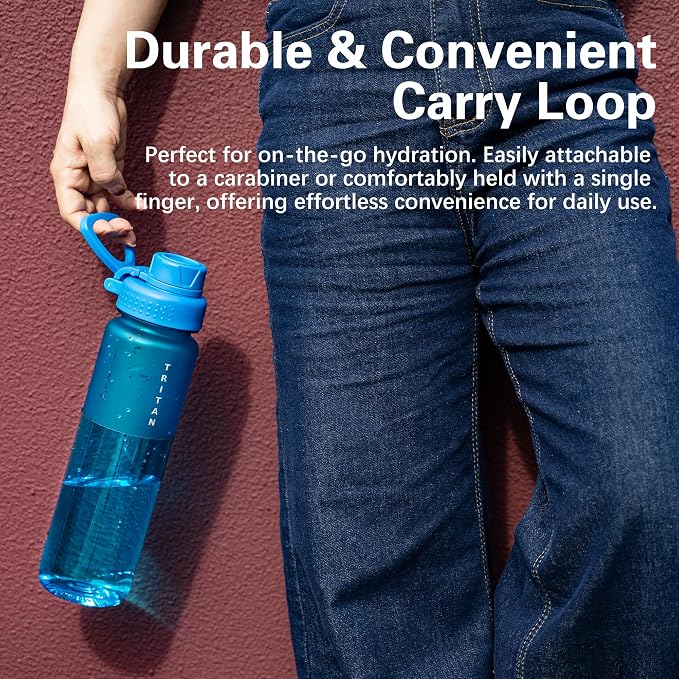 OLDLEY 32oz Frosted Clear Water Bottle, BPA-Free Tritan Plastic Reusable Water Bottle with Fast-Flow Spout Lid, Wide Mouth Leakproof Sports Drinking Bottle for Gym, School,Travel,Cornflower Blue