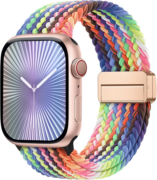 Laffav Braided Stretchy Band Compatible with Apple Watch Bands 42mm 40mm 41mm 38mm 44mm 45mm 46mm 49mm for Women Men, Magnetic Nylon Solo Loop Sport Strap for iWatch Series 11 10 9 8 7 6 5 4 SE Ultra