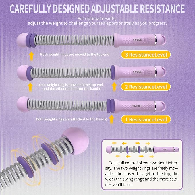 Portable Adjustable Ropeless Battle Ropes with Purple | Weighted Cordless Workout Rope with Anti-slip Handles for Low-impact Cardio, HIIT, Home Gym and Office Fitness