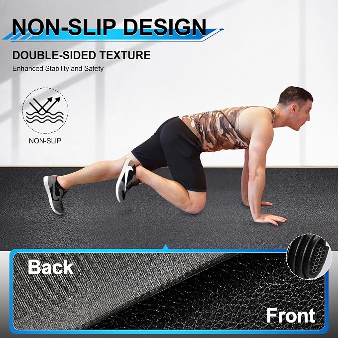 BesWin Large Exercise Mat 8' x 4'(6mm), Extra Thick Workout Mats for Home Gym Flooring, High Density Non-Slip Gym Mats Fitness Mat for Cardio, Weights, Jump Rope, Fitness - Use With or Without Shoes