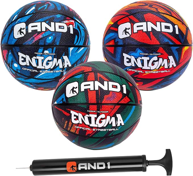 AND1 Mini Basketball Pack Set for Kids (Deflated w/Pump Included): - 7-Inch Premium Youth Size Basketballs, Easy to Grip