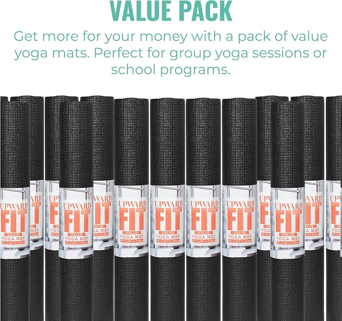 Value 3mm Bulk Yoga Mats, 12 or 16 Pack, 68x24in | Bulk Non Slip Exercise Mats for Workout, Stretching, Fitness - Wholesale Non Toxic Gym Mats for Home, Schools and Studios