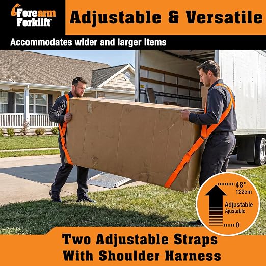 Forearm Forklift Shoulder Harness – Standard - Lift and Move Furniture, appliances, Supports up to 800 lb. Moving Harness Set, 2 Harnesses and 2 Center Straps that are ea 9’4” Long, 1 Pack, Orange