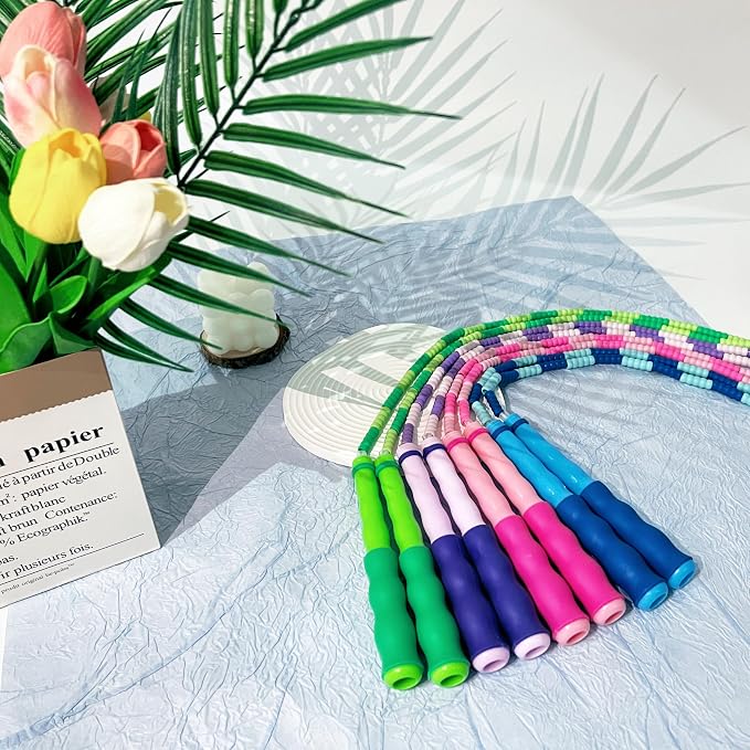 BIRDDIE Soft Beaded Jump Ropes For Kids, Adoult Fat Burning Fitness | Individual bag for easy storage; Adjustable length; Tangle-free segmented;Non-slip handle; Cord length: 240 cm/94.48 inch