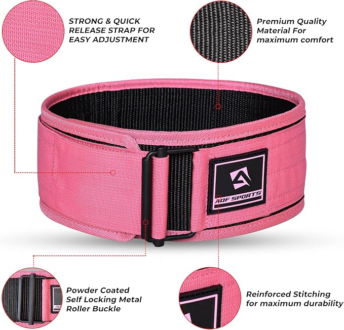AQF Self-Locking Weight Lifting Belt, 4" Nylon Gym Support Belt