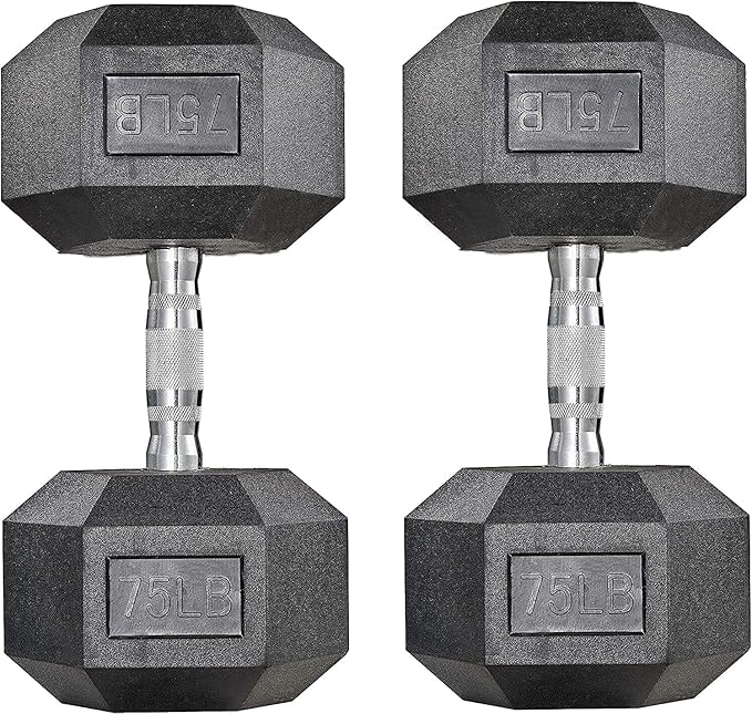 LIFERUN Rubber Coated Hex Dumbbell Set of 2, 30-85lb Cast Iron Free Weights | Anti-Slip Dumbbells, Hex Shape Prevents Rolling, Durable Home Gym Free Weights for Full-Body Strength Training