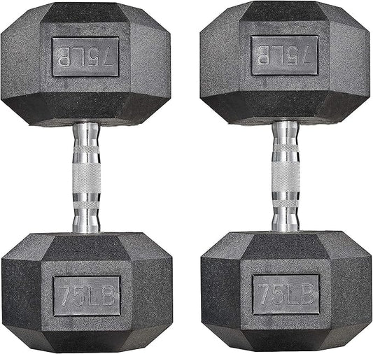 LIFERUN Rubber Coated Hex Dumbbell Set of 2, 30-85lb Cast Iron Free Weights | Anti-Slip Dumbbells, Hex Shape Prevents Rolling, Durable Home Gym Free Weights for Full-Body Strength Training