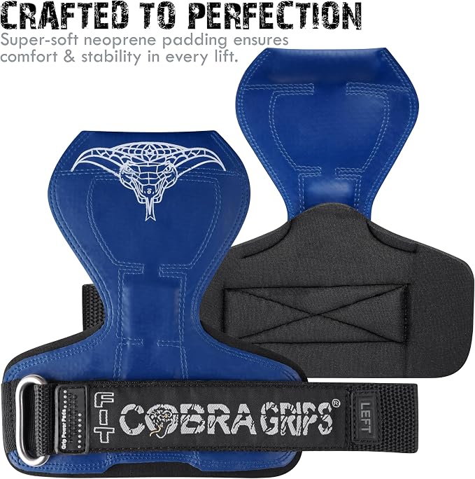 Cobra Grips Weight Lifting Gloves with Adjustable Neoprene Padded Wrist Wraps - Heavy Duty Alternative to Power Lifting Hooks for Deadlifts