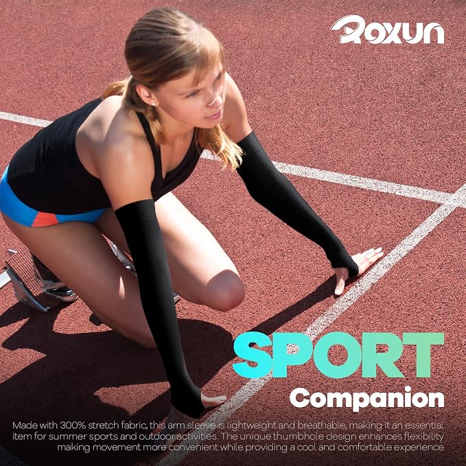 ROXUN Arm Sleeves with Thumb Hole, Cooling UV Sun Protection for Men/Women | High‑elastic fabric,compression tattoo cover up for men/women,great for outdoor activities