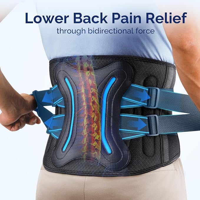 FEATOL Lower Back Brace with 5 Reinforced Stays for Women and Men, Adjustable Snug-Fit Lumbar Support Belt for Work, Size XL, Waist 38"-44.1"