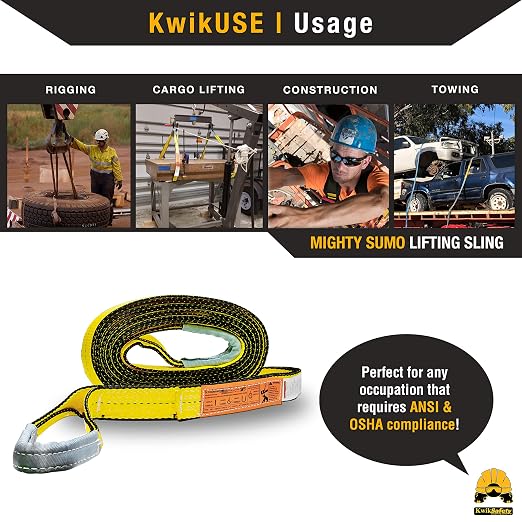 KwikSafety - Charlotte, NC - Mighty Sumo 2”x 30’ Poly Web Sling Lifting Strap Construction ASME OSHA / 6400lbs Vertical 5100lbs Choker 12800lbs Basket/Rigging Moving Towing Hoisting Gear