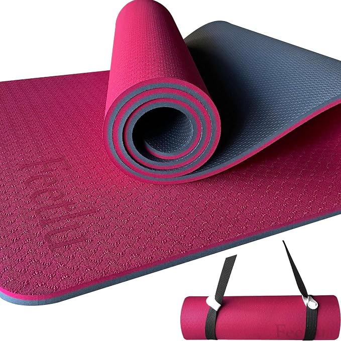 Extra Thick Yoga Mat with Carry Strap, 10mm Non-Slip Exercise Mat, 72 x 24 Inch Cushioned Workout Mat for Yoga, Pilates, Stretching & Floor Exercises