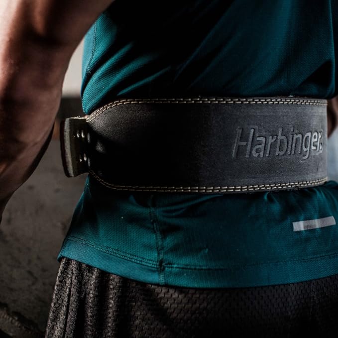 Harbinger Padded Leather Contoured Weightlifting Belt - 4" or 6” Width - Interior Suede Lining & Foam Cushioning - Heavy-Duty Dual Prong Steel Roller Buckle - for Lifting Support