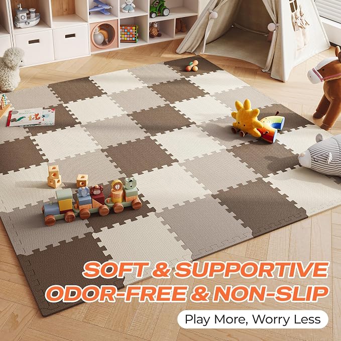 SUPERJARE Gym Floor Mats, EVA Foam Puzzle Exercise Mats, Interlocking Floor Mats, Cushioned Foam Floor Tiles, Gym Flooring Workout Mat for Home Gym, Playroom, Garage, 12.6"x12.6"x0.4"