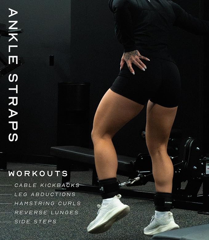 Gymreapers Ankle Straps For Cable Machine Kickbacks, Glute Workouts, Lower Body Exercises - Adjustable Leg Straps with Neoprene Padding