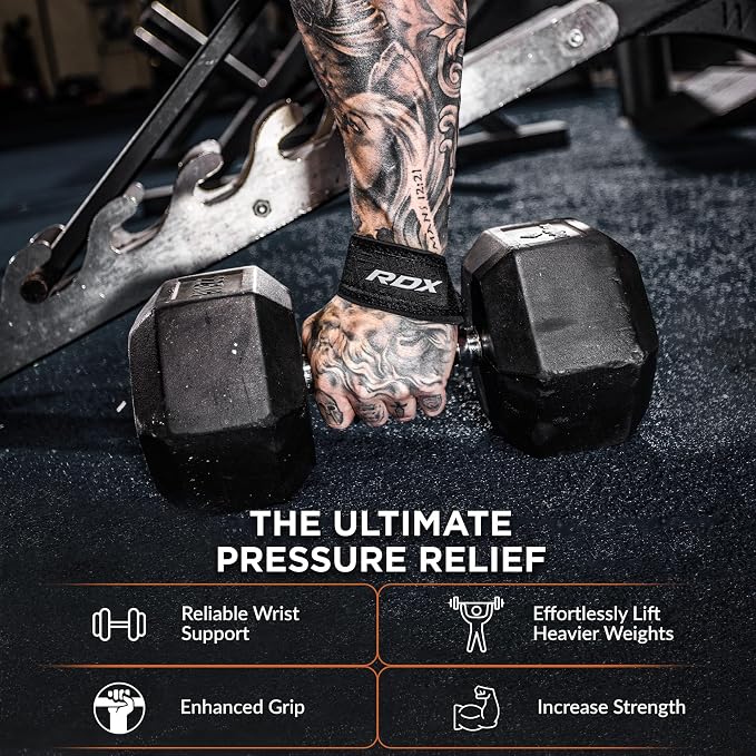 RDX Lifting Straps for Weightlifting –100% Cotton Heavy Duty Gym Wrist Strap with 5MM Neoprene Padding, 60CM Anti-Slip Hand Grip Wraps for Deadlifts Powerlifting Workouts Strength Training, Men Women