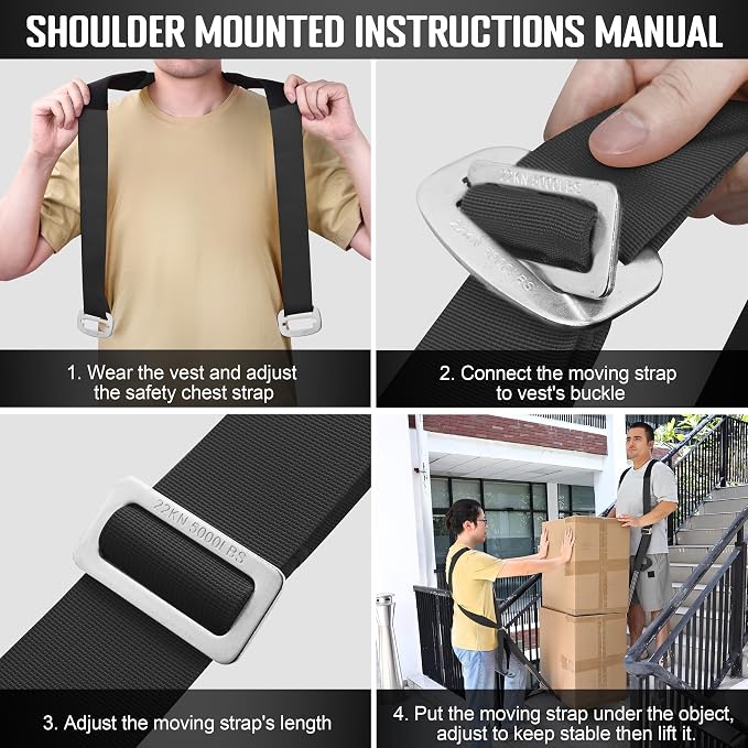 Anti-Slip Lifting Straps, 2-Person Shoulder Lifting System for Moving Furniture, Appliances, Mattresses, Heavy Objects up to 800lbs