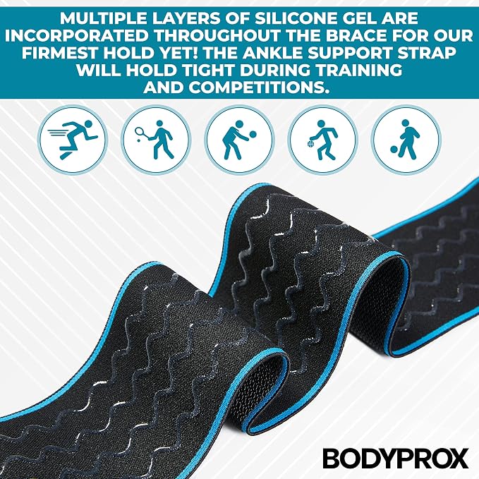 Bodyprox Ankle Support Brace, Adjustable Compression Ankle Braces for Sports Protection, One Size Fits Most for Men & Women