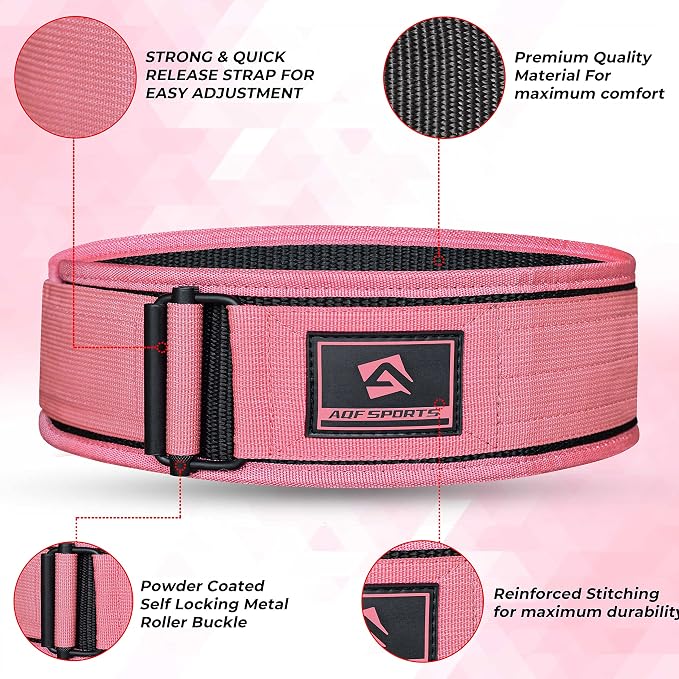 AQF Self-Locking Weight Lifting Belt, 4" Nylon Gym Support Belt