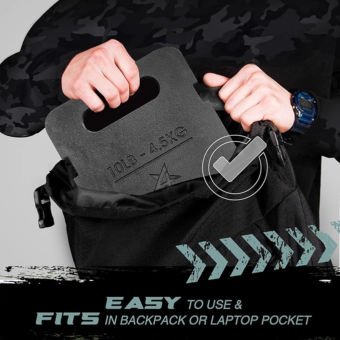 Yes4All Attachable Rucking Weight for Backpack, Cast Iron Training Weight Plate with Quick-Attach Strap Slots, Ergonomic Rounded Handle for Weighted Walking, Hiking, Rucking