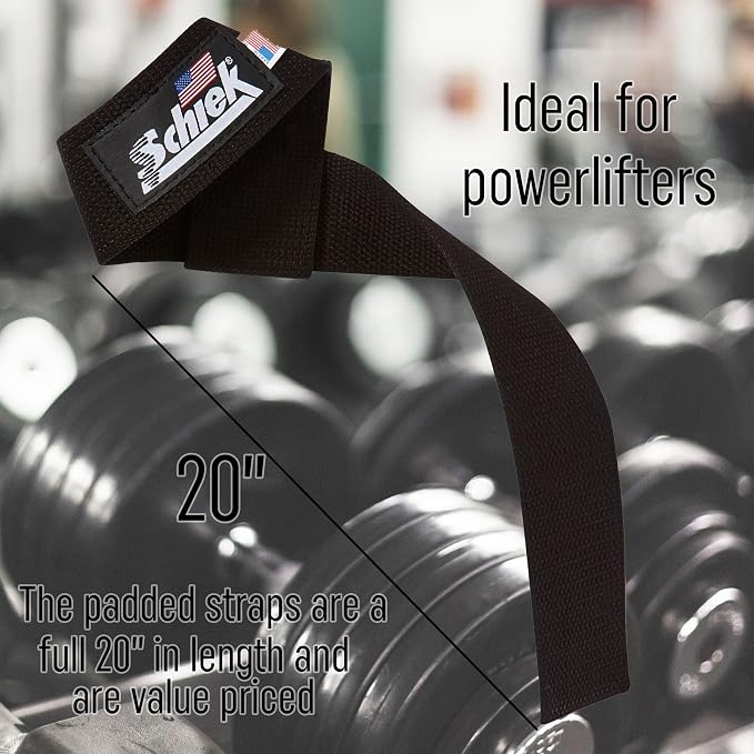 Schiek Sports, Inc. Basic Padded Lifting Straps in Black | Improves grip strength, heavy pulls, padded wrist design, all-day comfort, harbinger lifting straps, lifting atraps