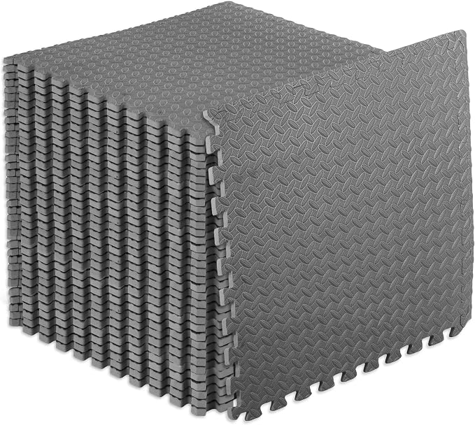 ProsourceFit Exercise Puzzle Mat ½-inch, EVA Interlocking Foam Floor Tiles for Home Gym, Workout Equipment, Kids Play Areas, Grey, 144 SQ FT - 36 Tiles