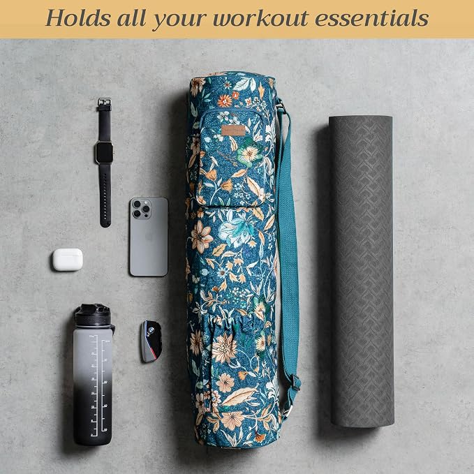 Maison d' Hermine Yoga Mat Duffle Bag Gym Tote Yoga Mat Carry Bag | Cylindrical bag for Woman Men Gifts Adjustable shoulder straps with Drawstring Water Bottle Pocket and zipper pocket