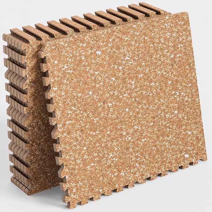 24 Sq Ft Rubber Top Gym Flooring for Home Gym, Wood Grain | 6 Tiles, High Density EVA Foam, Waterproof & Non-Slip Rubber, 0.4" Interlocking Puzzle Mats, Floor Protection, 24"x24"