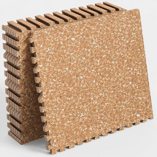 24 Sq Ft Rubber Top Gym Flooring for Home Gym, Wood Grain | 6 Tiles, High Density EVA Foam, Waterproof & Non-Slip Rubber, 0.4" Interlocking Puzzle Mats, Floor Protection, 24"x24"