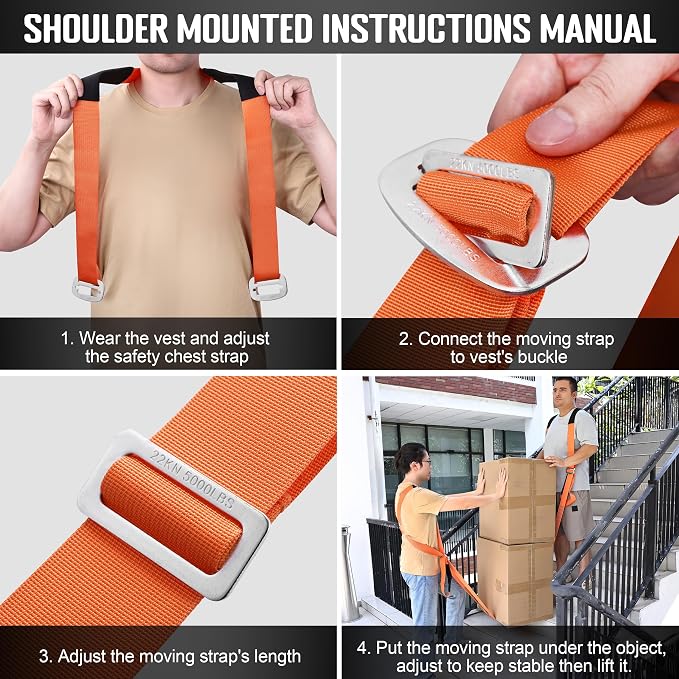 Anti-Slip Moving Straps, 2-Person Shoulder Lifting and Moving System Lifting Straps for Moving Furniture, Appliances, Mattresses, Heavy Objects up to 800lbs