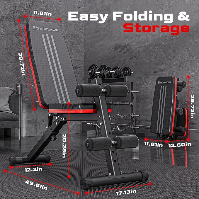 Weight Bench, 1000LBS Capacity 36-Position Adjustable Folding Weight Bench For Home Gyms, 90° To -30° 29.8-Inch Extended Backrest, Suitable For Bench Press Strength Training
