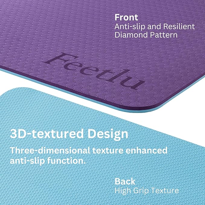 Extra Thick Yoga Mat with Carry Strap, 10mm Non-Slip Exercise Mat, 72 x 24 Inch Cushioned Workout Mat for Yoga, Pilates, Stretching & Floor Exercises