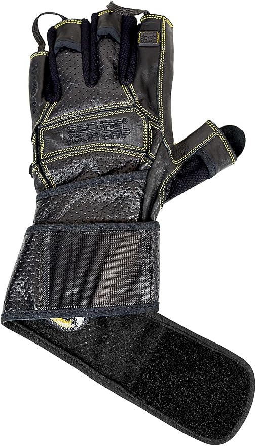 Elite Leather Gym Gloves with Built in 2" Wide Wrist Wraps Grip & Design for Weightlifting Power Lifting Bodybuilding & Strength Training Workout Exercises