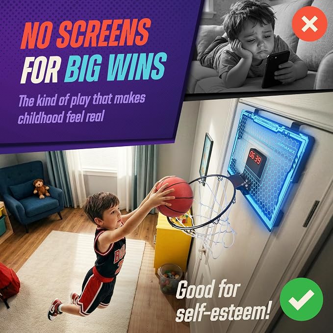Mini Basketball Hoop for Kids Foldable Indoor Basket Ball Hoops | 2 Over the Door Mini Hoop Basketballs