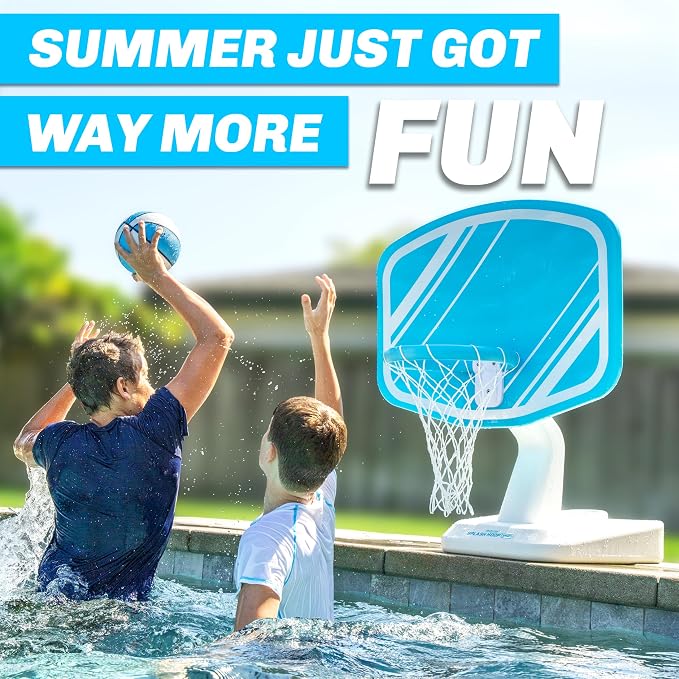 GoSports Splash Hoop PRO Pool Basketball Game – Modern Poolside Basketball Hoop with Backboard, Ball & Pump – Swimming Pool Basketball Hoop for Inground & Above Ground Pools