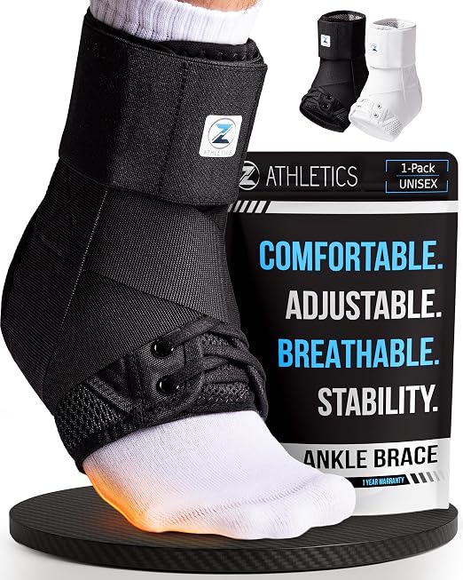 Z ATHLETICS Ankle Brace for Women & Men - Lace Up Adjustable Support with Side Stabilizers for Sprained Ankle, Achilles Tendonitis Relief | Basketball, Volleyball, Running & Sports Recovery