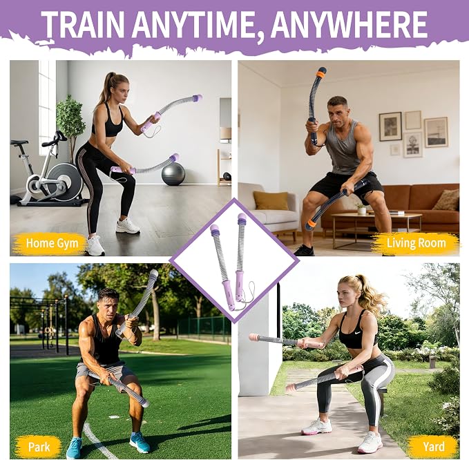 Portable Adjustable Ropeless Battle Ropes with Purple | Weighted Cordless Workout Rope with Anti-slip Handles for Low-impact Cardio, HIIT, Home Gym and Office Fitness