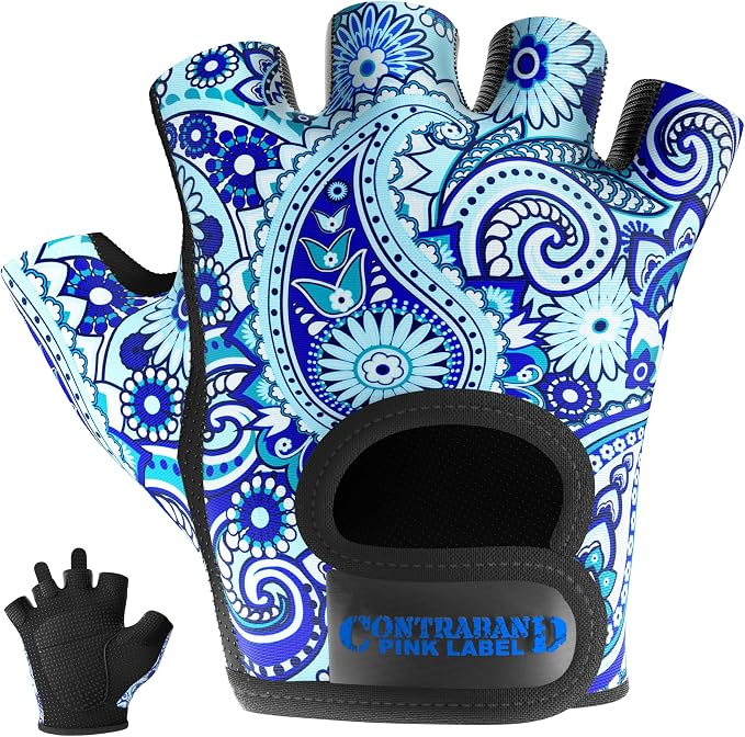 Contraband Pink Label 5387 Womens Design Series Paisley Print Lifting & Rowing Gloves (Pair) - Lightweight Vegan Medium Padded Microfiber Amara Leather w/Griplock Silicone